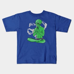 Funny Meditating Alien Martian Kids T-Shirt